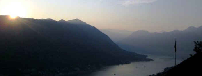 Bay of Kotor from the top of the city walls or Fortifications of Kotor and St. John castle